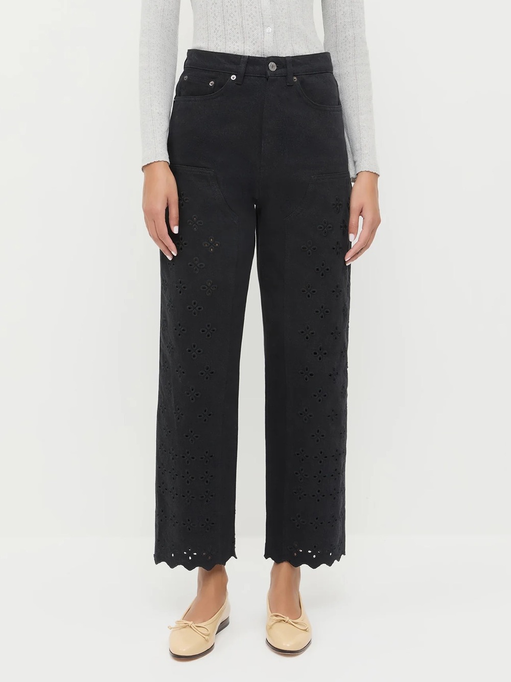 loeffler randall black demi embroidered pant eyelet carpenter jeans